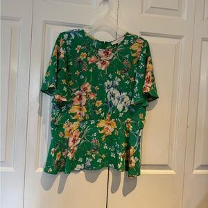 LOFT Green Peplum Short Sleeve Blouse
